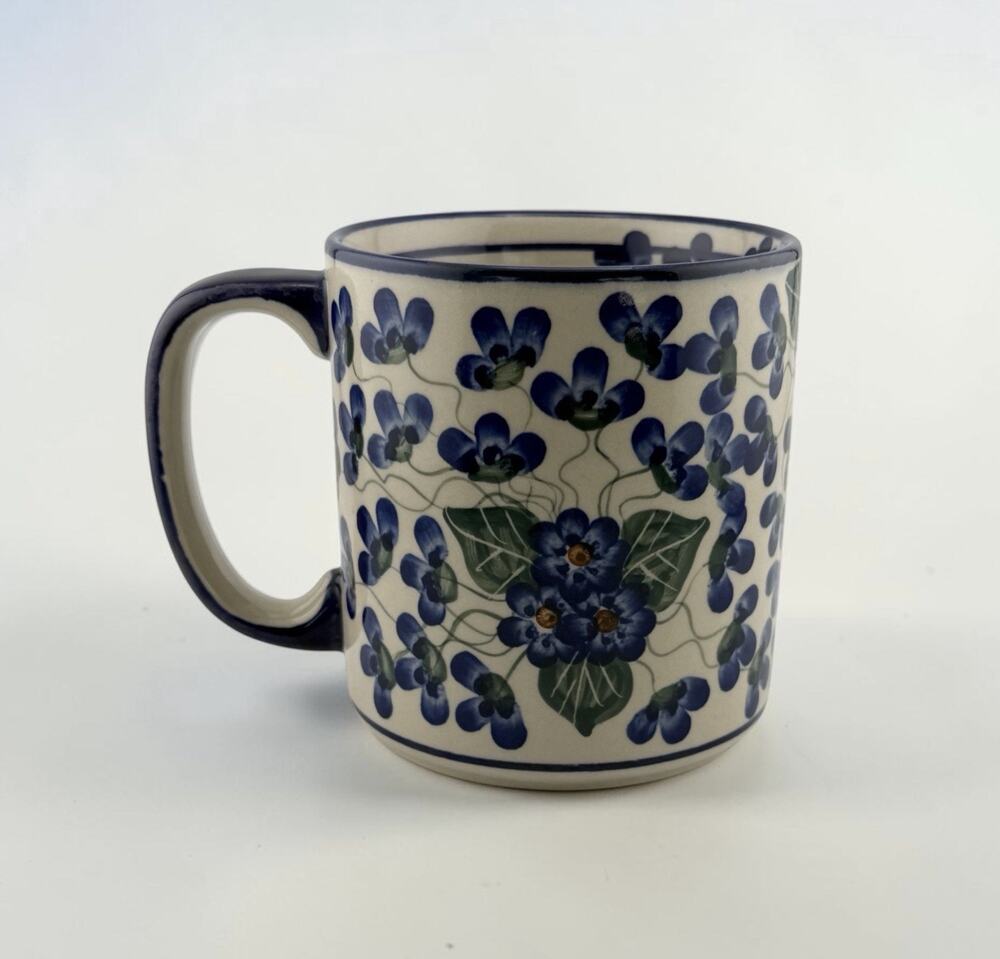 Unikat Boleslawiec Polish Pottery " Royal Vine" Coffee Mug Blue/Green 3.25"